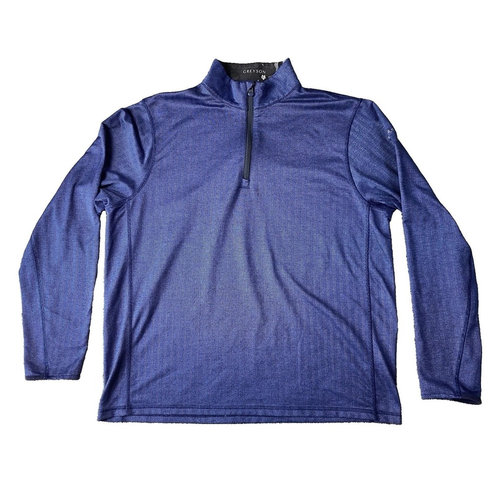 Greyson Pullover Tate 1/4 Zip Golf Sweater Blue Herringbone Mens XL company logo